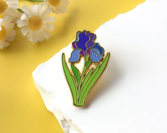 Iris Emaille Pin | Blumen-Pin-Abzeichen | Anstecknadel | Kragennadel | Geschenk für Sie Ihn