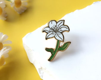 Lily Enamel Pin | Flower Badge Pin | Lapel Pin | Collar Pin | Gift for Her Him