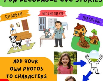 Fun Editable CVC Stories, Reading and Comprehension, Decodable books for Early Readers