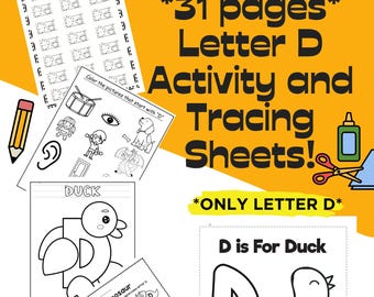Letter D  Tracing and Activity Worksheets! **Only Letter D**