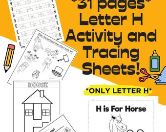 Letter H Tracing and Activity Worksheets! **Only Letter H**