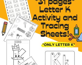 Letter K Tracing and Activity Worksheets! **Only Letter K**