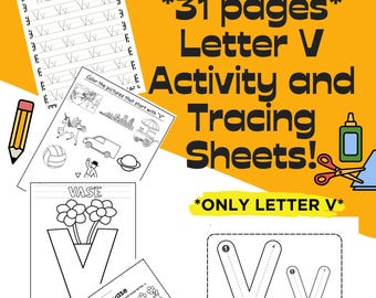 Letter V Tracing and Activity Worksheets! **Only Letter V**