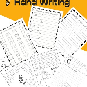 May include: Black and white printable worksheets for tracing and writing the lowercase letter 'c'. The worksheets include various exercises, such as tracing the letter, writing the letter, and writing words that start with the letter 'c'.