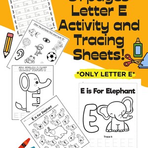 Letter E Tracing and Activity Worksheets! **Only Letter E**