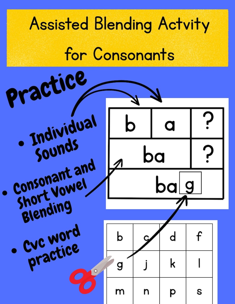 Assisted Blending Activity - Consonant and Short Vowel Blending - Etsy