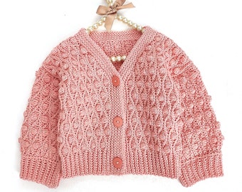 Crochet pattern cardigan, popcorn jacket for baby girls / Instant PDF Download