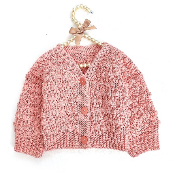 Crochet pattern cardigan, popcorn jacket for baby girls / Instant PDF Download