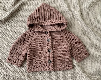 Baby hooded cardigan Crochet Pattern, ONLY IN ENGLISH