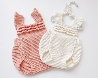 Baby romper crochet pattern, ruffle romper crochet pattern, 5 sizes - from newborn to 12 months