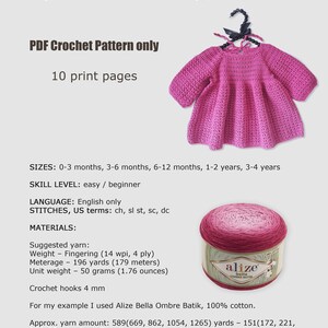 Crochet Baby Dress Pattern, Long Sleeve, 0-4 Years (PDF Pattern) image 3