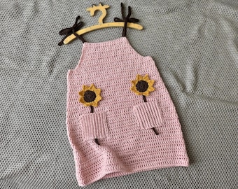 Häkelanleitung Baby Sommerkleid, Sonnenblume Sommerkleid. 5 Größen von 3-6 Monaten bis 5-6 Jahren. Nur Englisch