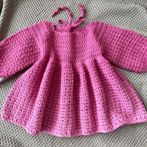 Crochet Baby Dress Pattern, Long Sleeve, 0-4 Years (PDF Pattern) image 1