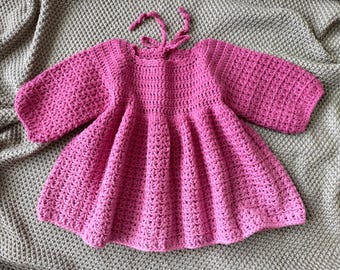 Crochet Baby Dress Pattern, Long Sleeve, 0-4 Years (PDF Pattern)