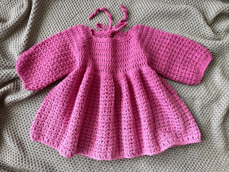 Crochet Baby Dress Pattern, Long Sleeve, 0-4 Years (PDF Pattern) image 1