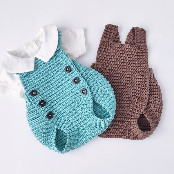 Crochet Pattern baby romper,  5 size - newborn to 12 months