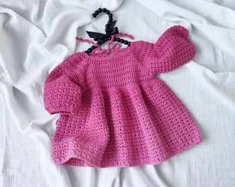 Crochet pattern Baby long sleeve dress. 5 sizes: from 0 to 4 years