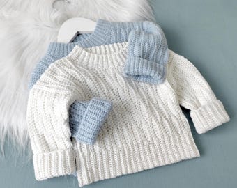 CROCHET PATTERN baby sweater, baby boy pullover, sizes up to 4 years