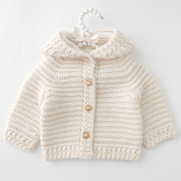Baby hooded sweater Crochet Pattern , 5 sizes