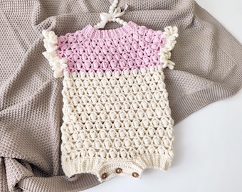 Crochet pattern baby romper, onesie, 4 sizes from newborn up 12-18 months. PDF English only