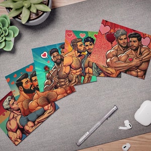 Cartes de voeux, Saint-Valentin, amitié romantique, style rétro vintage des années 50 (paquet de 5), cartes pour beaux hommes gays musclés, multi-designs,