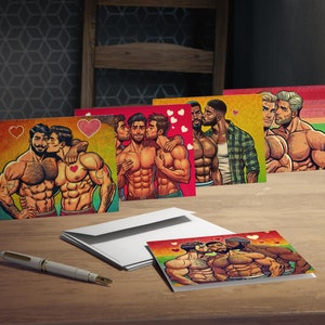 Cartes de voeux, Saint-Valentin, amitié romantique, style rétro vintage des années 50 (paquet de 5), cartes pour beaux hommes gays musclés, multi-designs,