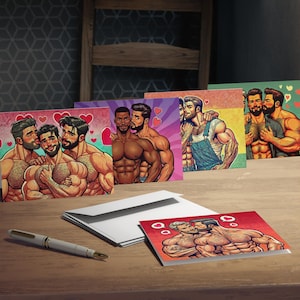 Cartes de voeux, Saint-Valentin, amitié romantique, style rétro vintage des années 50 (paquet de 5), cartes pour beaux hommes gays musclés, multi-designs,