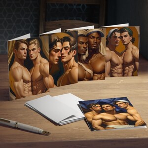 Art Deco Greeting Cards: Gay Muscular Men, Lempicka Style (5-Pack)