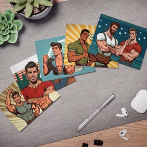 Thank You Retro Vintage 50s Style Multi-Design Greeting Cards (5-Pack)  Gay Muscular Handsome Men Hunks Congratulations Cards