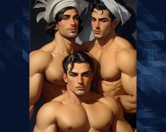 Art Deco Gay Couple Print | Lempicka Inspired, Muscular Men Poster