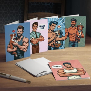 Thank You Retro Vintage 50s Style Multi-Design Greeting Cards (5-Pack) Gay Muscular Handsome Men Hunks Congratulations Cards