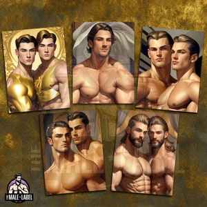 Digital Download Art Deco Style Multi-Design Bundle (5-Pack) Gay Muscular Handsome Men Hunks Lempicka Style