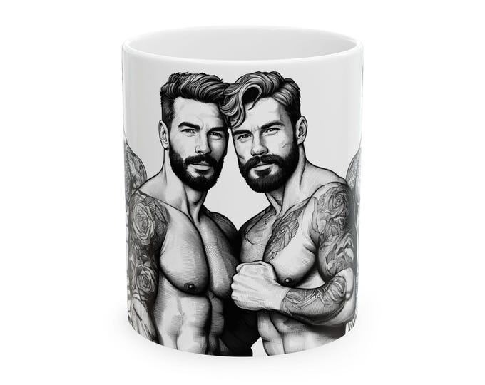 Featured listing image: Bearded Muscle Men Daddies Illustration Mug | Ceramic 11oz 15oz