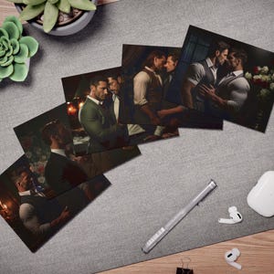 Cinematic Romance Classics Style Multi-Design Greeting Cards (5-Pack) Gay Muscular Handsome Men Hunks Valentines Day Cards