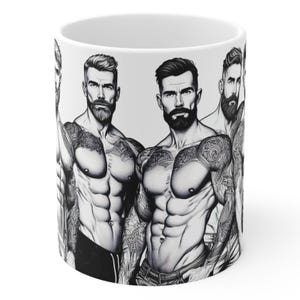 Muscle Men Ceramic Mug: Bearded Hunks Gay Art Gift