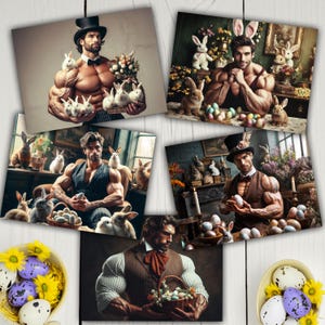 Tarjetas de felicitación, postales de Pascua de estilo victoriano retro, hombres musculosos y gais, paquete de 5, diseño múltiple, tarjetas de felicitación