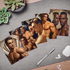 Art-Deco-Stil Multi-Design Grußkarten (5er-Pack) Gay Muscular Handsome Men Hunks Lempicka Style Jeden Anlass Postkarte Dankeskarten