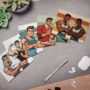 Thank You Retro Vintage 50s Style Multi-Design Greeting Cards (5-Pack)  Gay Muscular Handsome Men Hunks Congratulations Cards