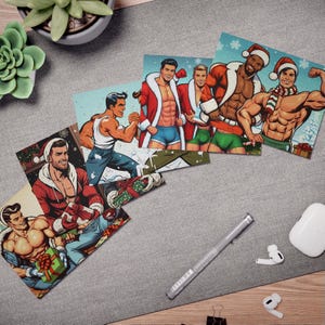 Retro Vintage 50s Style Multi-Design Greeting Cards (5-Pack)  Gay Muscular Handsome Men Hunks Christmas Cards