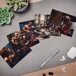 Multi-Design Greeting Cards (5-Pack)  Gay Muscular Handsome Men Hunks Christmas Cards