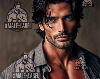 AI Male Model Portrait: Romance Novel Cover Art (Digital Download)