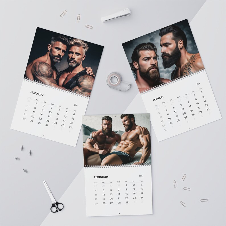 Wall Calendars 2024 Sexy Muscle Daddies Couples Hunk Muscular Gay Men