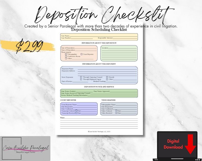 Deposition Checklist.pdf Deposition Scheduling Checklist - Etsy