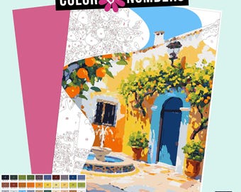 Andalusian House Color by Numbers: Mediterranean Scene (Digital Download)