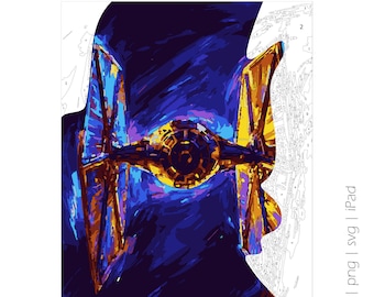 SciFi Space Ship Color by Numbers: Procreate iPad Printable (Digital Download)