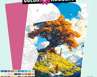 Anime Elven Tree Color by Numbers: Procreate iPad Coloring Page (Digital Download)