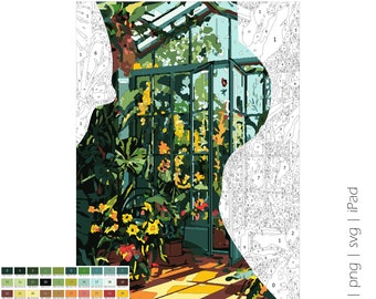 Flower House Color by Numbers for Adults: Printable Digital Pages (PDF, SVG, PNG)