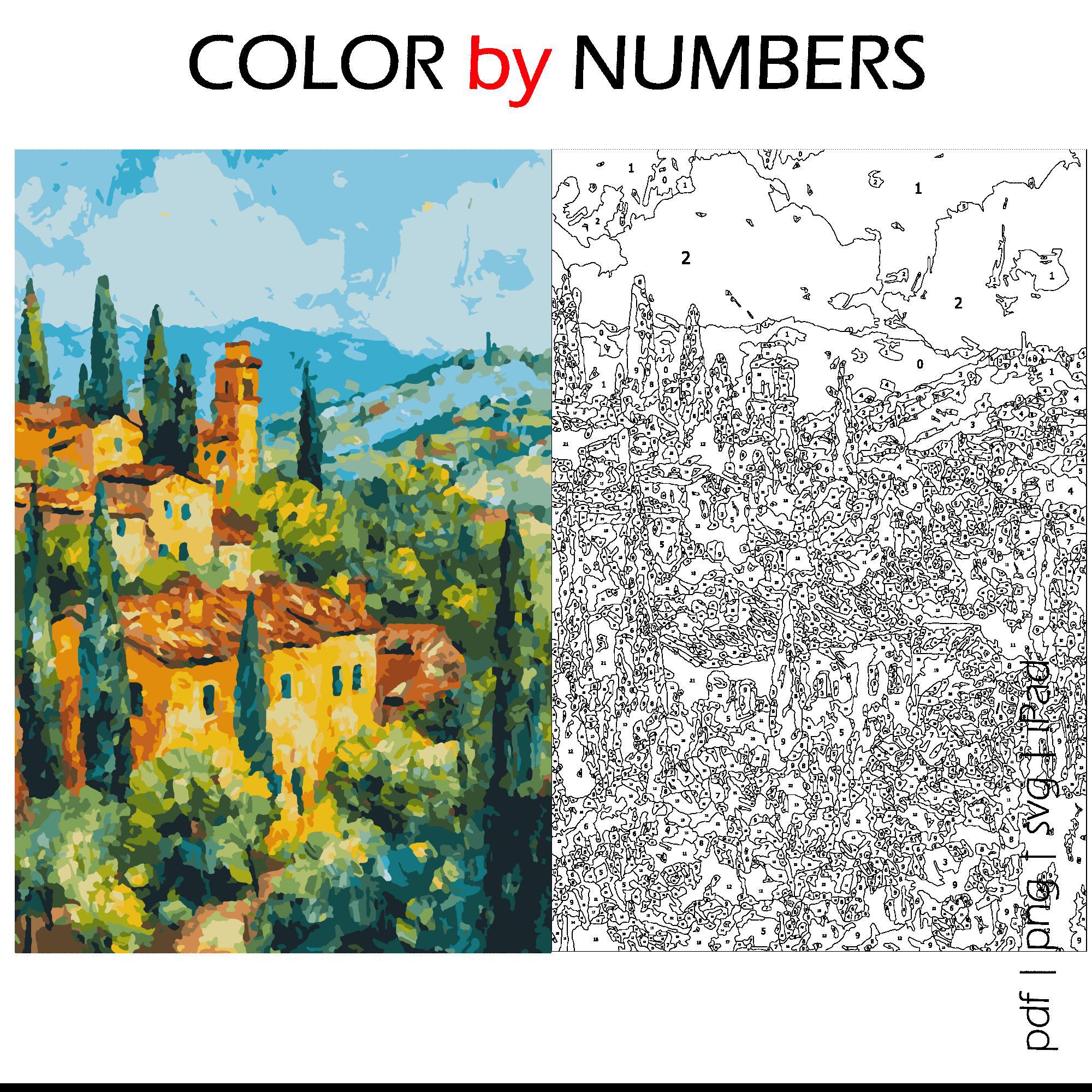 Tuscany Town Color by Numbers: Italy Printable (PDF, SVG, PNG) - Etsy