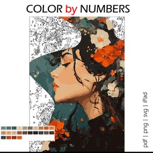 Dark Flowers Girl Color by Numbers: Procreate iPad Coloring (Digital Download)