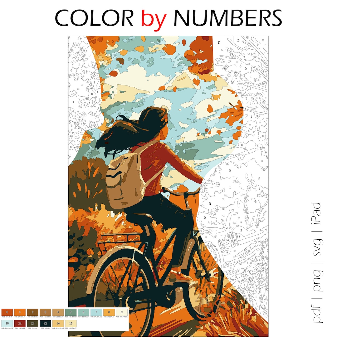 Autumn Bike Ride Color by Numbers: Printable Art (PDF, SVG, PNG) - Etsy